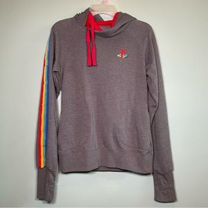 Official Sony PlayStation Stripe Hoodie Gray Red Size Medium 2015, rn138593